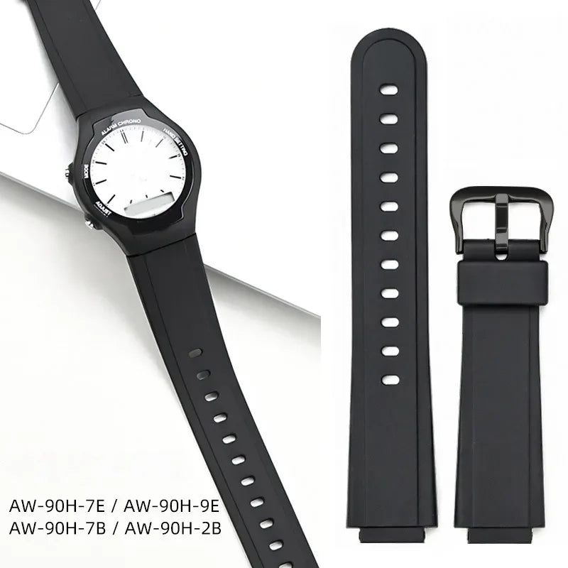 Resin Strap for Casio  AW-90H Sport Waterproof Stainless Steel Buckle Men's Rubber Replace Band Bracelet Watch Accessories