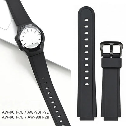 Resin Strap for Casio  AW-90H Sport Waterproof Stainless Steel Buckle Men's Rubber Replace Band Bracelet Watch Accessories