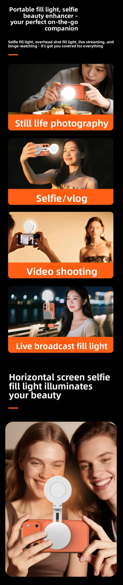 Magsafe Phone LED Ring Light Portable Bi Color Dimmable Selfie Fill Light for Live Stream Vlog Photography