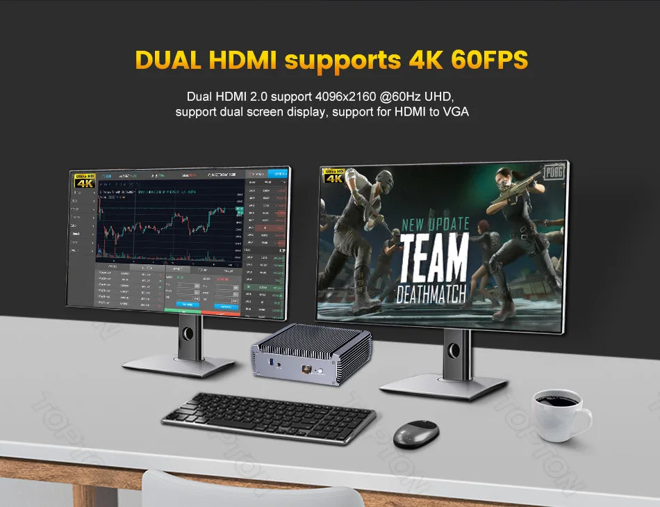 Topton Fanless AMD Mini Computer FU02 Ryzen 7 7730U 5825U R5 5625U 4500U Gaming PC Dual LAN Firewall 2*HDMI2.0 NVMe DDR4 WiFi6