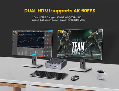 Topton Fanless AMD Mini Computer FU02 Ryzen 7 7730U 5825U R5 5625U 4500U Gaming PC Dual LAN Firewall 2*HDMI2.0 NVMe DDR4 WiFi6
