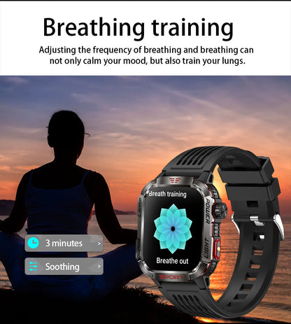 2026 New LED flashlight Military Smart Watch Men IP68 GPS Outdoor Sports Fitness Tracker Health Monitor 2.01" BT Call Smartwatch