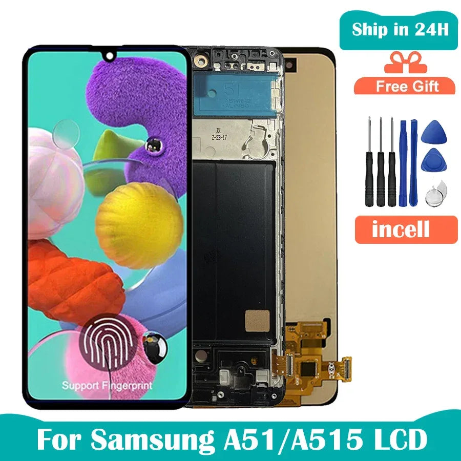 OLED/Incell For Samsung A51 A515 A515F A515F/DS A515FD LCD Display Touch Screen Digitizer Assembly with Frame