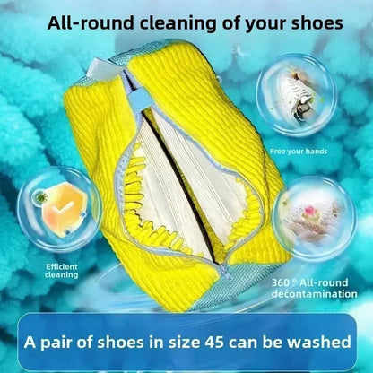 Fluffy Fiber 360 ° Surround Cleaning Shoe Washing Bag - Reusable Durable Machine-Washable Laundry Bag with Zipper Closure (1Pc)