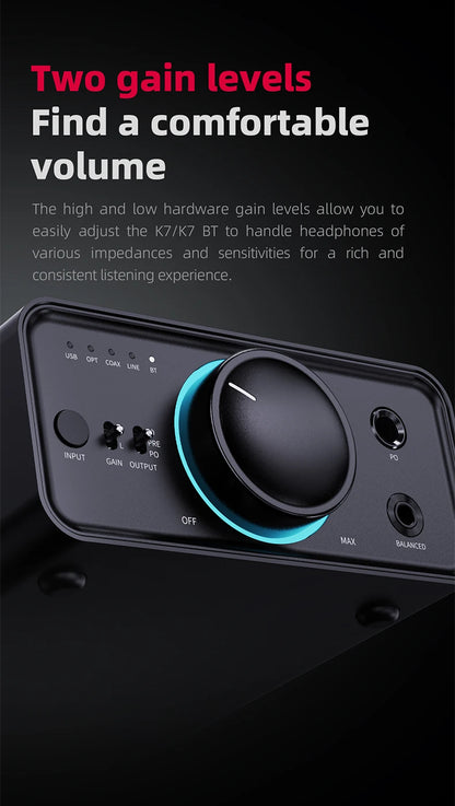 FiiO K7/K7BT  Balanced HiFi DAC Headphone Amplifier AK4493S*2, XMOS XU208 PCM384kHz DSD256,USB/Optical/Coaxial/RCA Inputs