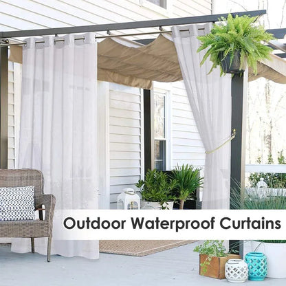 1 Pcs Outdoor Waterproof Sheer Curtain Translucent Bedroom Indoor Blackout Curtain Porch Pergola Patio Pavilion Terrace Curtains