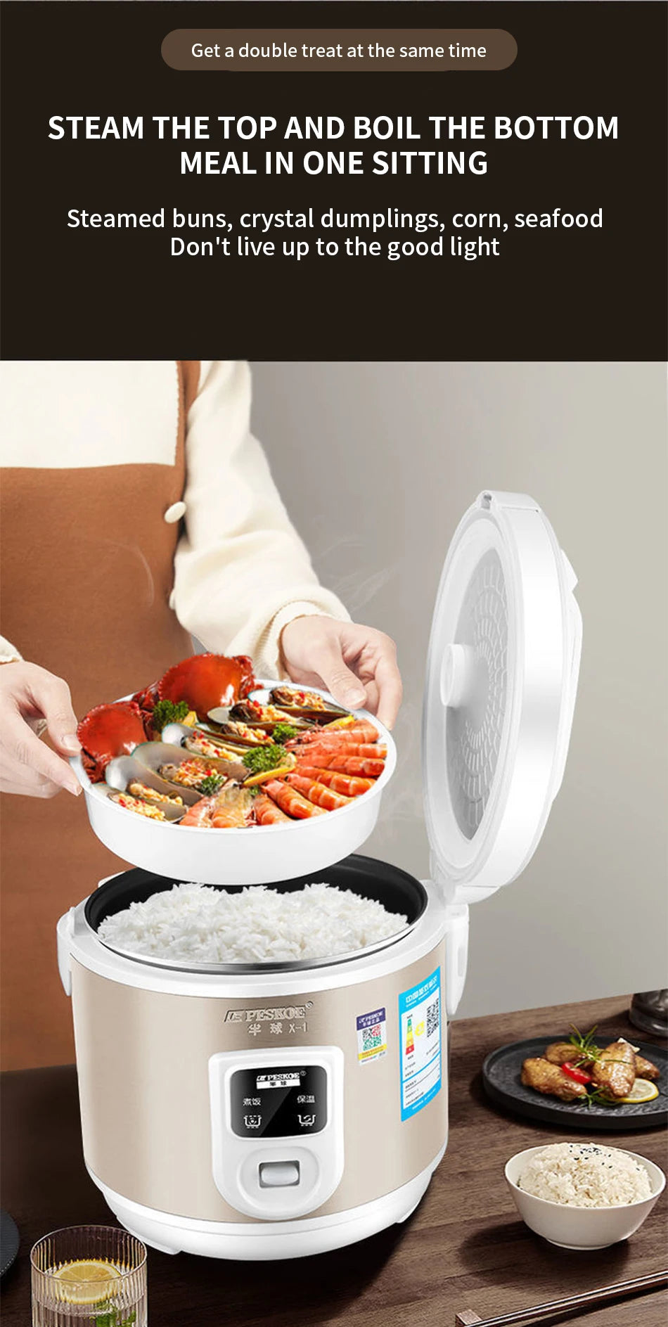 Peskoe Mini Rice Cooker Non-Stick Surface Old-Fashioned 1-2-3 Person Multi-Function Household Cooking Appliance 2L 3L 4L 5L
