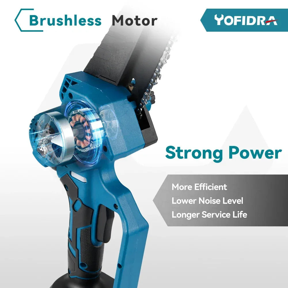 YOFIDRA 3500W 8 Inch Brushless Electric Chainsaw Cordless Electric Cutting Pruning Chain Saw Garden Tool For Makita Battery Pin
