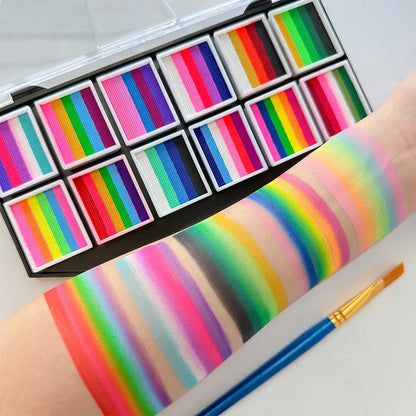 12 Grids Face Body Paint Palette Makeup,Rainbow Split Cake Palette,Water-based Non-Toxic Face Paint For Halloween Festivel Party