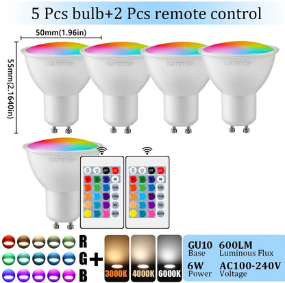 1-10PCS RGB GU10 LED Spotlight Bulb 24 Key Remote Control Dimmable 6W AC220V 110V Colorful Change for Bedroom Living Room Lamp