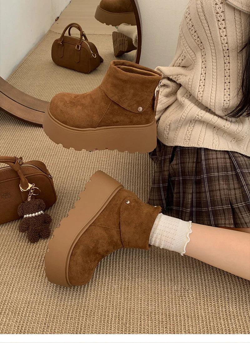 Winter Fashion Platform Heels Women Ankle Boots Keep Warm Height Increase  Short Booties Shoes Zapatos Mujer