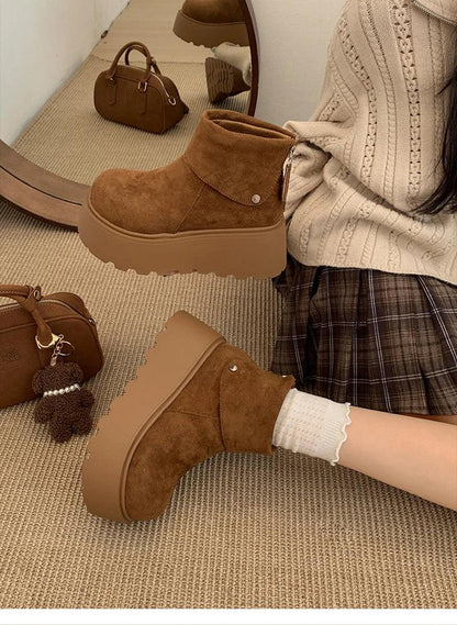 Winter Fashion Platform Heels Women Ankle Boots Keep Warm Height Increase  Short Booties Shoes Zapatos Mujer