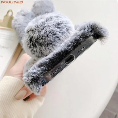 Soft Plush Phone Case For Xiaom Poco C85 C75 C71 C65 C61 C55 C51 C50 C40 C31 C3 Warm Winter Furry Rabbit Bunny Fur Cover