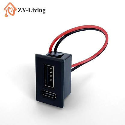 1PCS USB Female Base Type-C Double-Layer Socket Lamp Charging Socket Power Phone Socket With Cable Connector