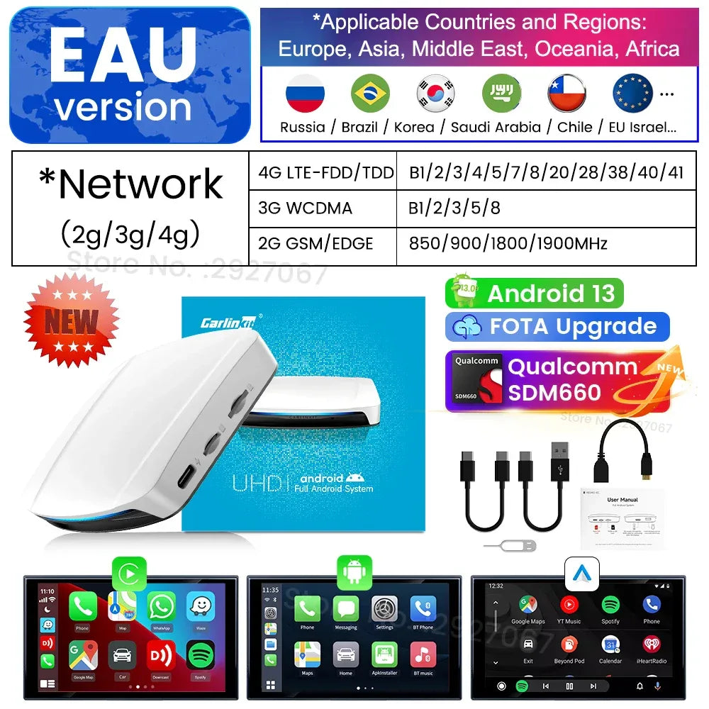 HDMI CarlinKit Android 13 CarPlay Ai Box SDM660 6225 Wireless CarPlay Android Auto Video TV Streaming Box for OEM Car 8G+128G