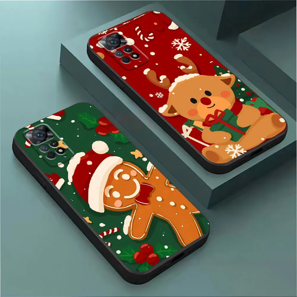 Claus Elk Snowman Christmas Tree Phone Case for Redmi Note 10S 12S 8T 11S 9S 9 8 7 12 10 11 Pro 13 Pro 9T Silicone Bumper Cover