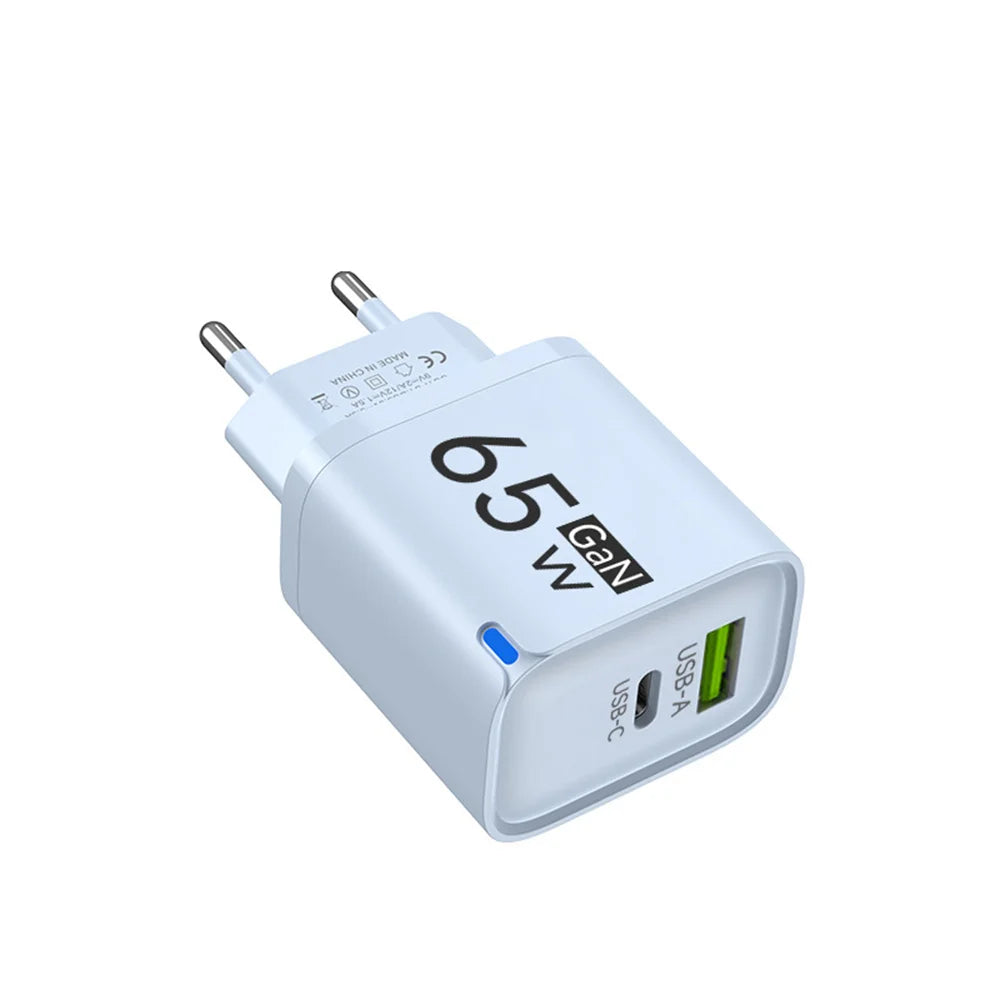 GaN 65W USB C Charger 3 Ports Quick Charge 3.0 QC3.0 Fast Charger Travel Wall Adapter for iPhone Samsung Xiaomi Huawei EU UK US