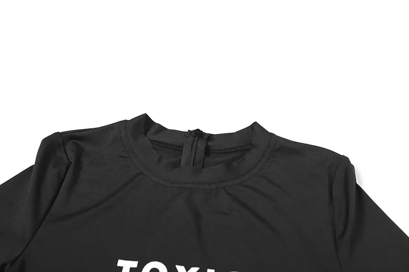 Shestyle Letter Printing Toxic Black Playsuit Women Short Sleeve Back Zipper Crew Neck Skinny Exercise Hipster Outfit Fitness