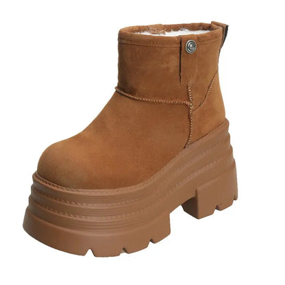 Platform High Heels Slippers Women Suede Mules Shoes Fur Warm Wedges Flip Flops 2025 Winter New Snow Boots Fashion Zapatos Mujer