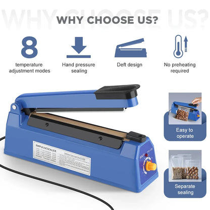 Impulse Sealer Manual Heat Sealer Machine for 8 inch Plastic Bags, Shrink Wrap Bag Sealers Vacuum Sealer Packaging Machine
