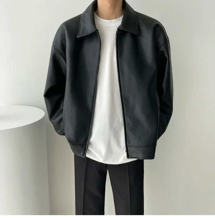Autumn Black Leather Jacket Men Fashion Oversized Leather Jackets Mens Streetwear Korean Loose Hip-hop Bomber Jacket Men Coat