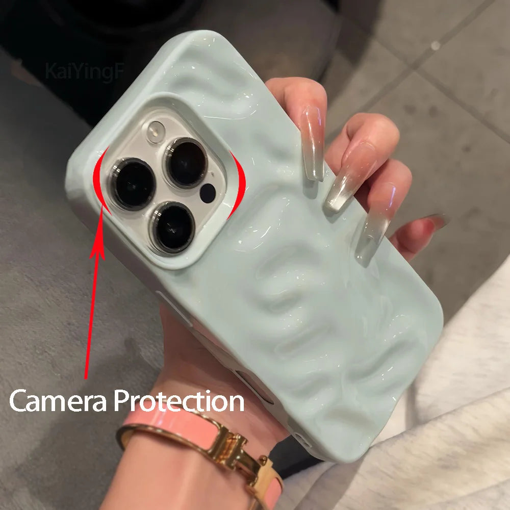 Luxury Soft Silicone For iPhone 11 12 13 14 15 16 17 Pro Max Plus Wave Fold Pattern Candy Bumper Back Cases Protective Cover