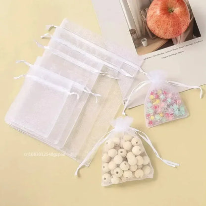 1-100 Drawstring Mesh Bags Packaging Christmas Candy Jewelry Cosmetic Wedding Pocket Gift Bag Multicolor Drawable Organza Pouch