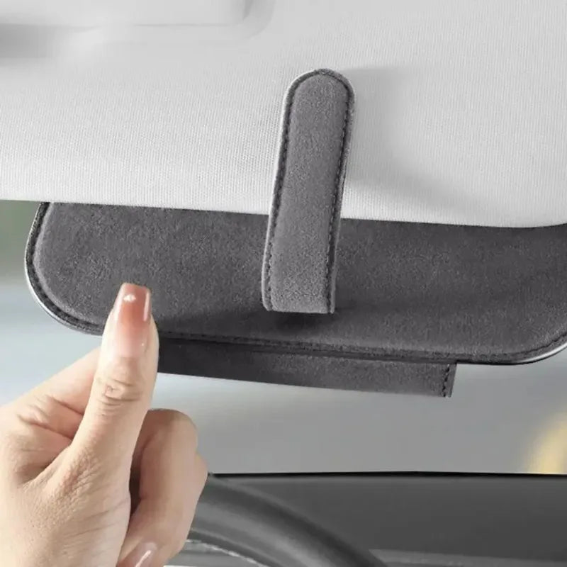 Car Storage Tools Sun Visor Glasses Holder Multi-functional Wear-Resistant Auto Sunglasses Holder Cowhide Car Storage Box