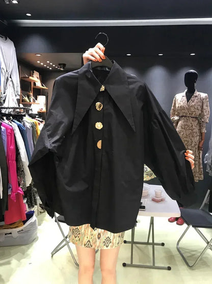 2025 Autumn Long Sleeve Women Shirt Fashion Spring Lanter Sleeve Blouses Office Lady Elegant Tops Casual Loose Clothing