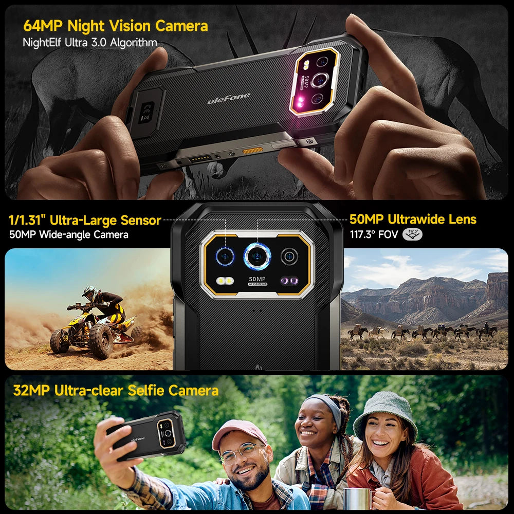 Ulefone Armor 27 Pro 5G Rugged Phone 10600mAh Smartphone 50MP Camera 64MP Night Android 15 Up to 24GB+256GB NFC Waterproof Phone