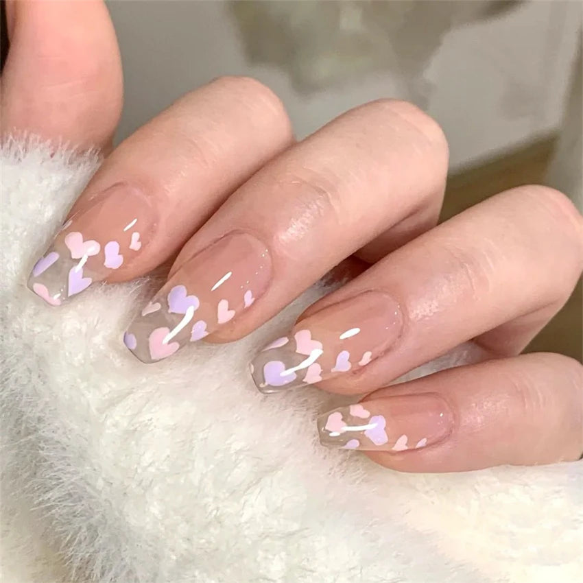 24Pcs Manicure Wearable Fake Nails Ballerina Removable Coffin Fake Nails Finished Women Girls Almond False Nails Art Decoration
