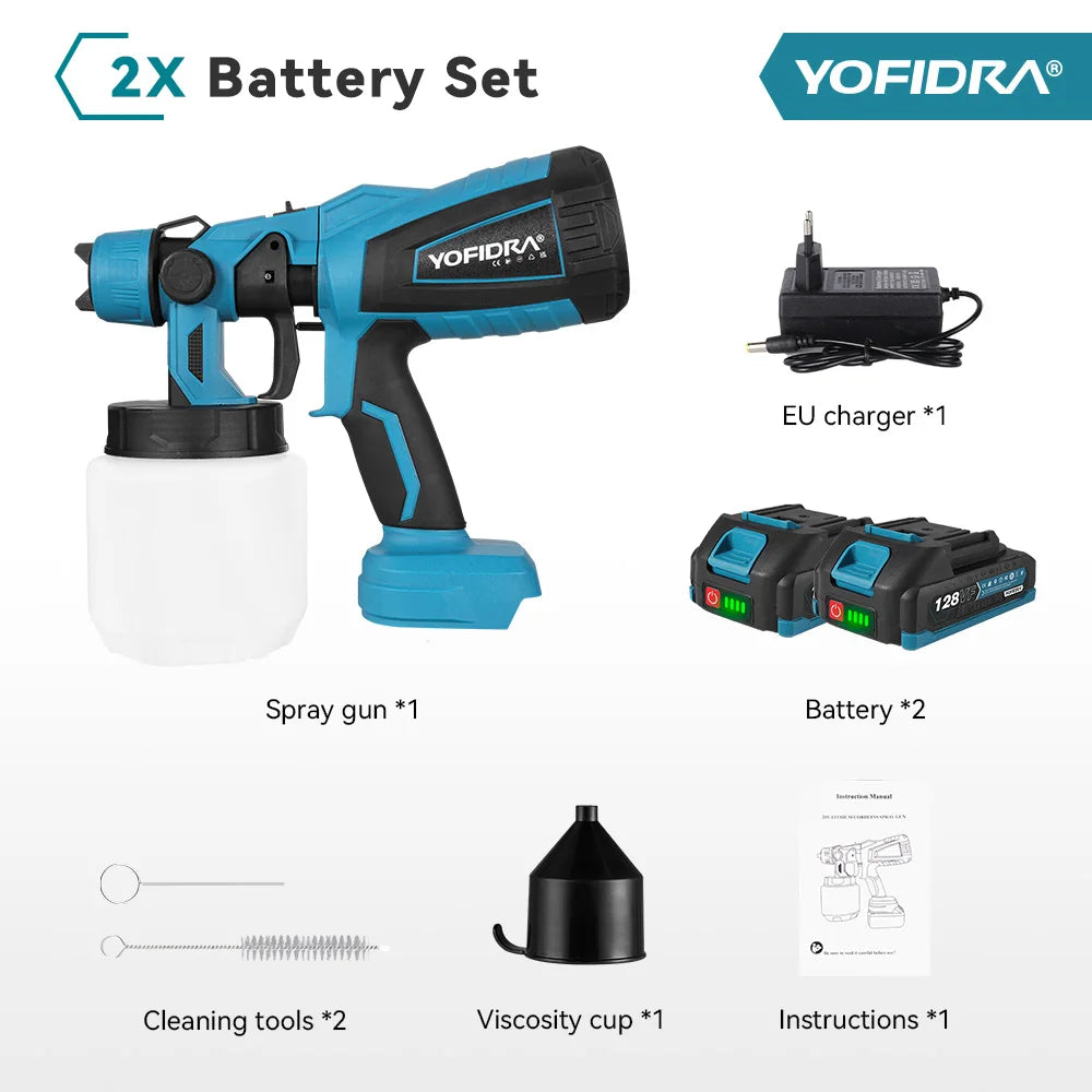 YOFIDRA 1000ML Electric Spray Gun Powerful Portable Paint Sprayer Cordless Furniture Coating Airbrush For Makita 18V Battery Pin