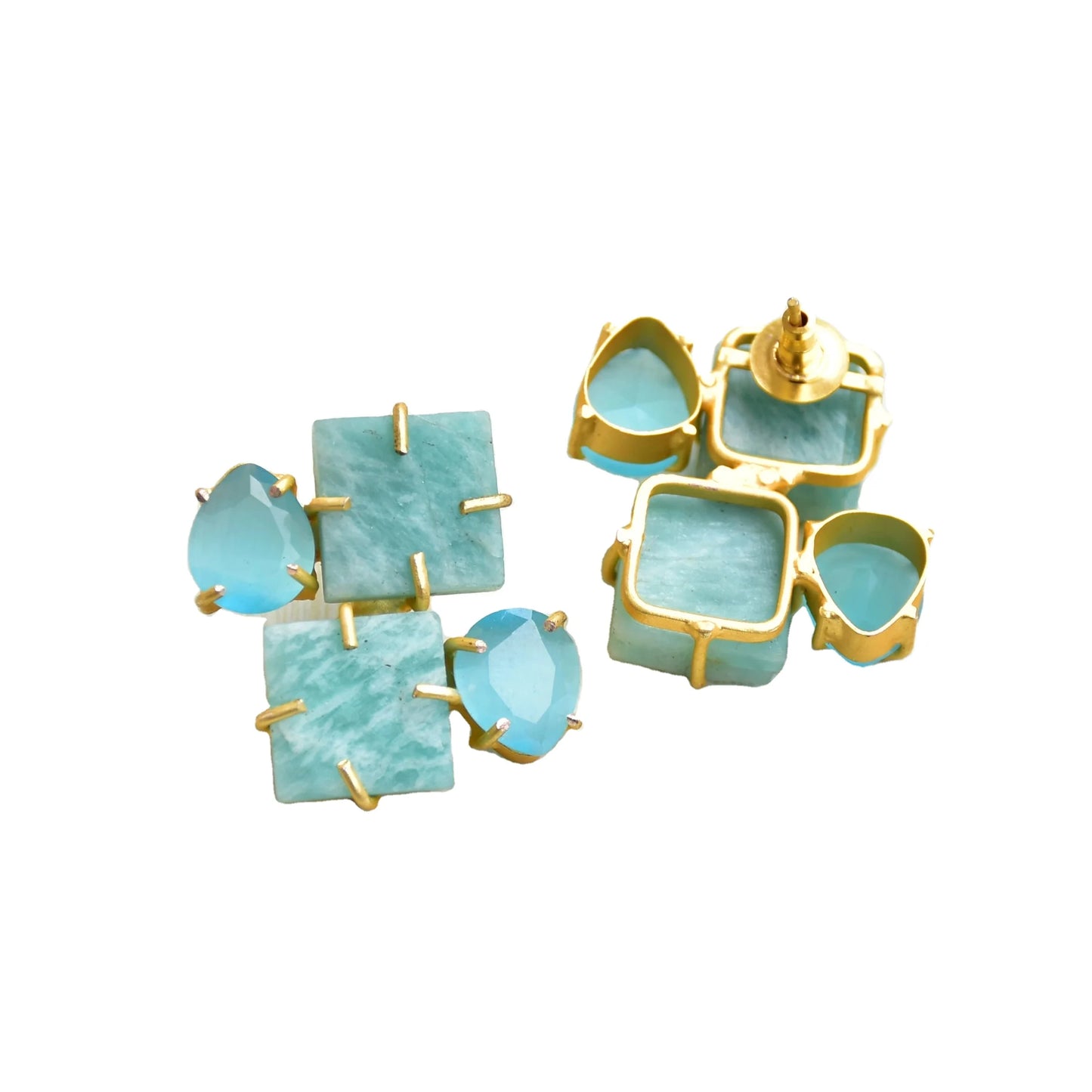Premium Brass Cluster Earrings Gold Plated Stud Handcrafted Semi Precious Matte Brass Texture Trendy Statement Piece