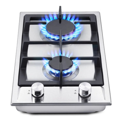 Stainless Steel Gas Hob Automatic Flame Protection 2 Bulbs | Dual Fuel Natural Gas/Propane Built-in/Freestanding 2400W 220-240V