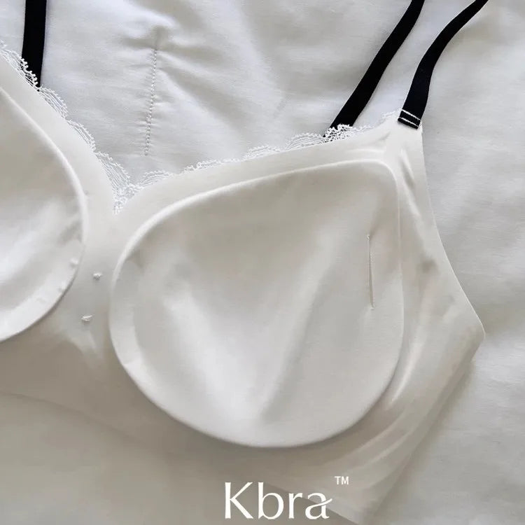 Lace Contrast Floral Print Lingerie for Women, Small Chest Gathering, Seamless and Underwire Bra