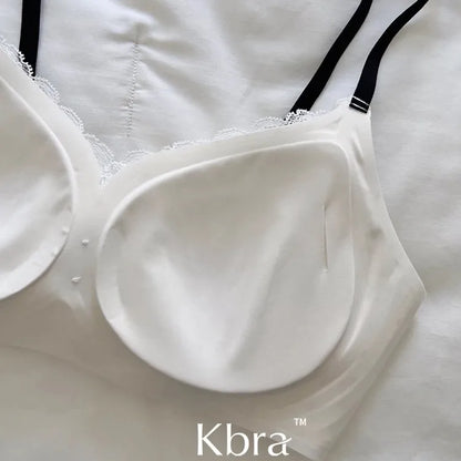 Lace Contrast Floral Print Lingerie for Women, Small Chest Gathering, Seamless and Underwire Bra