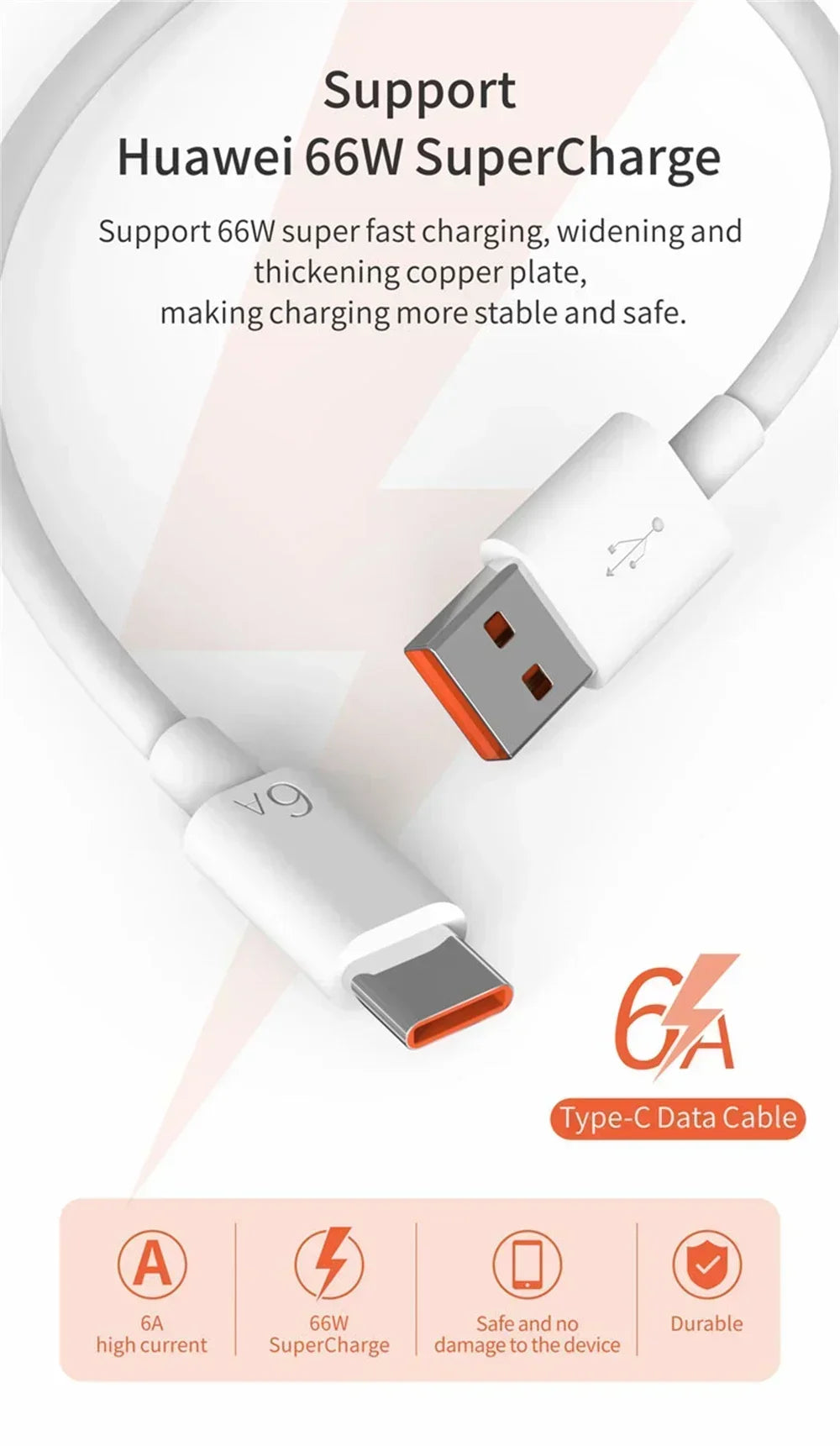 6A 66W Super Fast EU US Wall Charger Adapter 6A Type-C Cable For Huawei Mate 40 50 60 P50 Nova8 9 10 Honor 90 100 X7 X8 X9 Magic