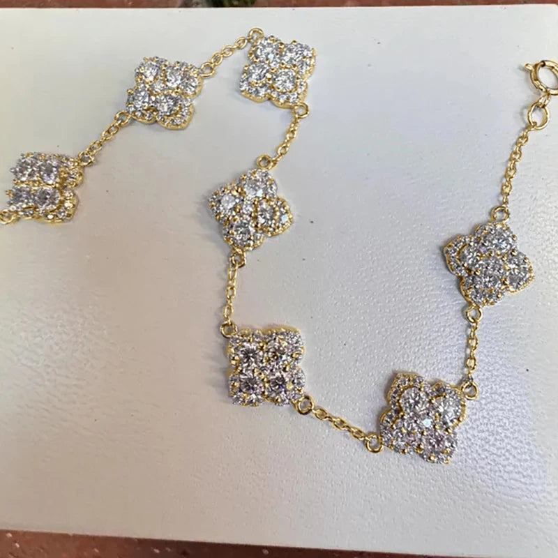 Rrjzz Four-Leaf Clover Moissanite Women Bracelet D Color VVS1 Lab Created Imitation Diamond Round Cut Jewelry GRA Certificated