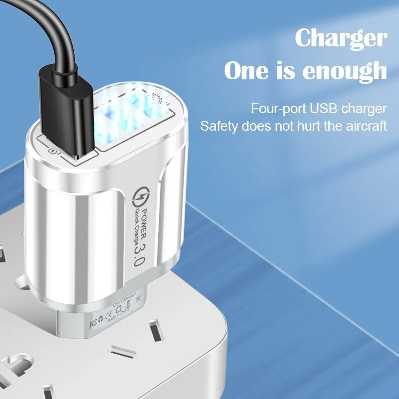 48W Fast Wall Chargers EU/US Plug 4 Port USB Charger Quick Charge 3.0 Mobile Phone Charger For iPhone Samsung Xiaomi Huawei POCO