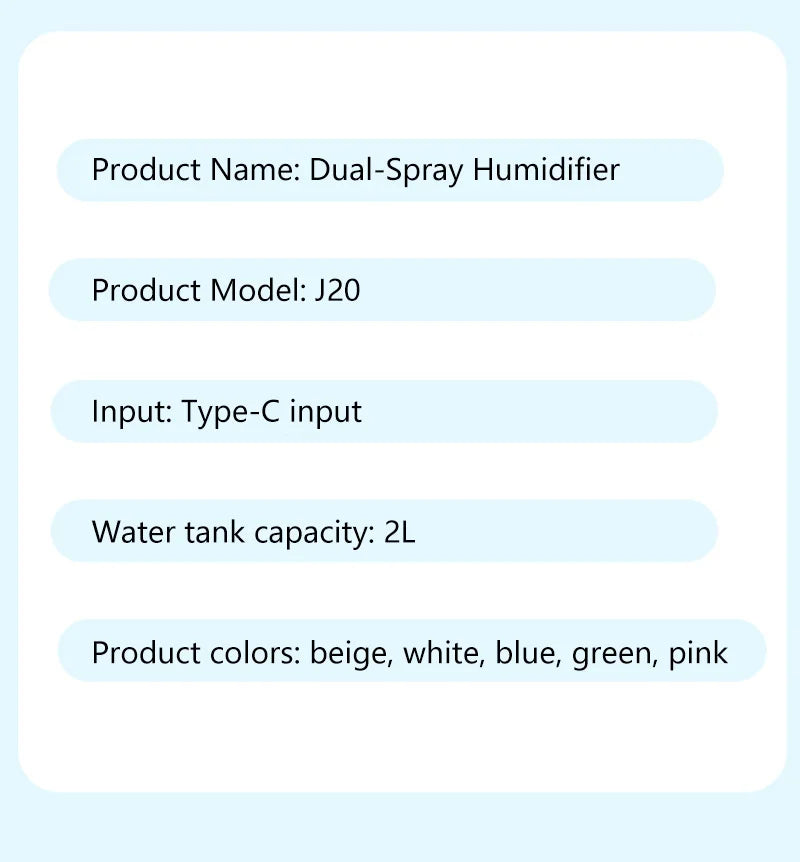 Humidifier USB Double Spray Quiet 2L Large Capacity Humidifier Home Dormitory Office Bedroom Desktop with Night Light