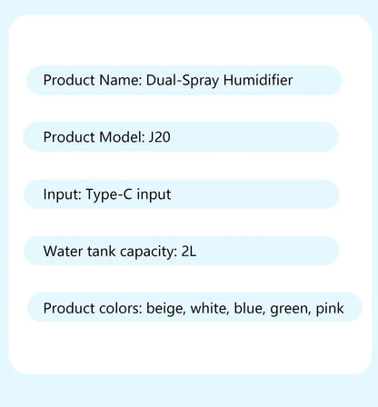 Humidifier USB Double Spray Quiet 2L Large Capacity Humidifier Home Dormitory Office Bedroom Desktop with Night Light