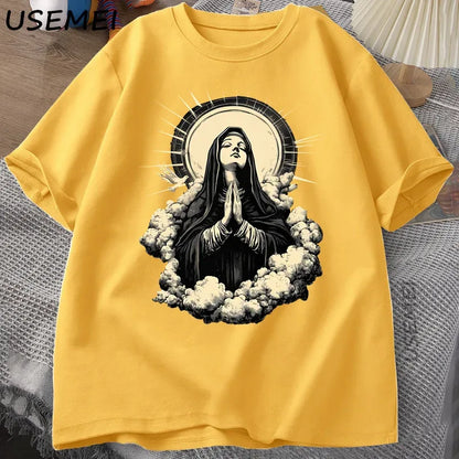 Christian T Shirt Virgin Mary Graphic Tshirt Faith Unisex Tee Christmas or Easter T-shirt Tee Shirt Cotton Short Sleeve Clothes