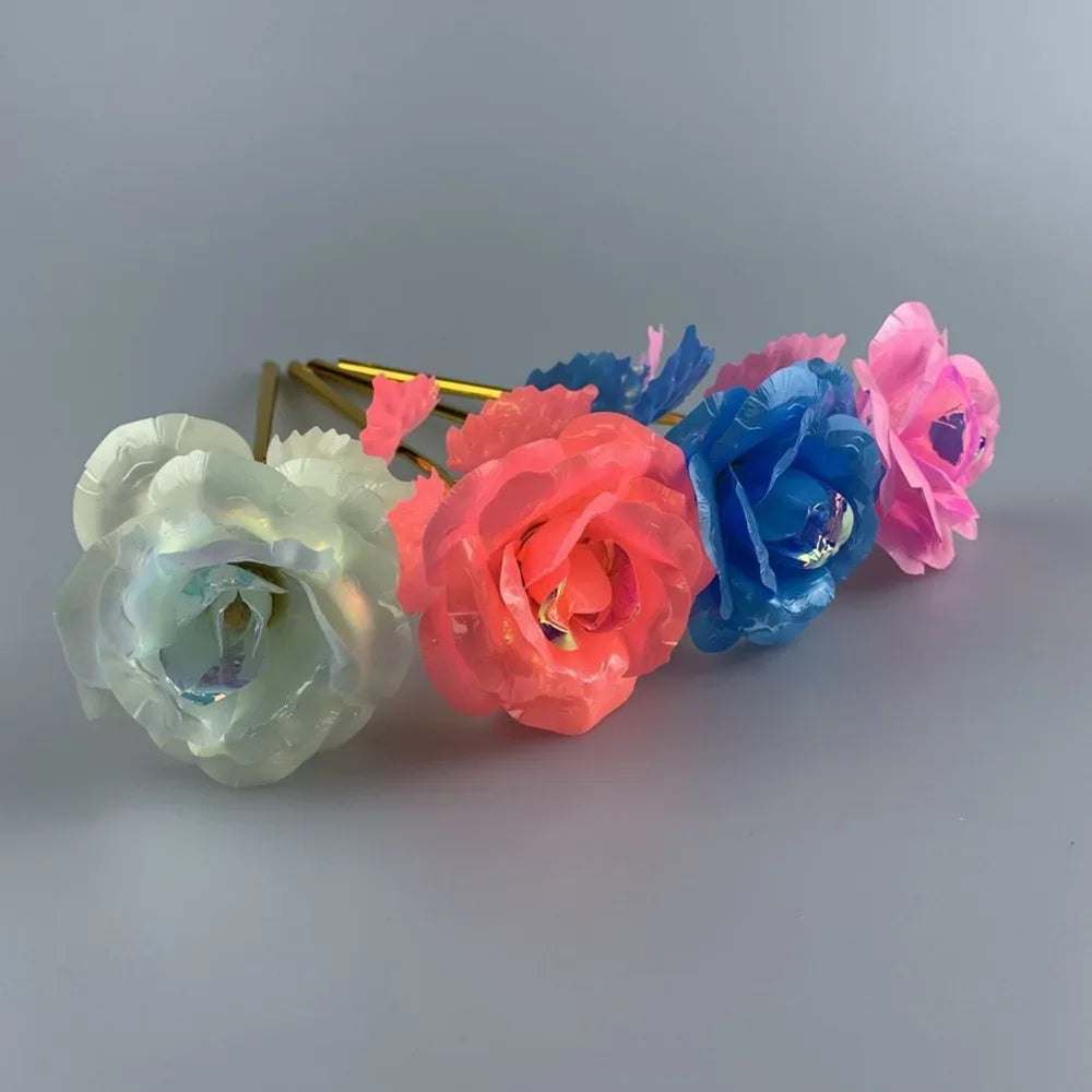 2024 Luminous Rose Valentine's Day Present Gifts Eternal Rose Flower Simulation 24k Gold Foil Rose Mother's Day Gifts