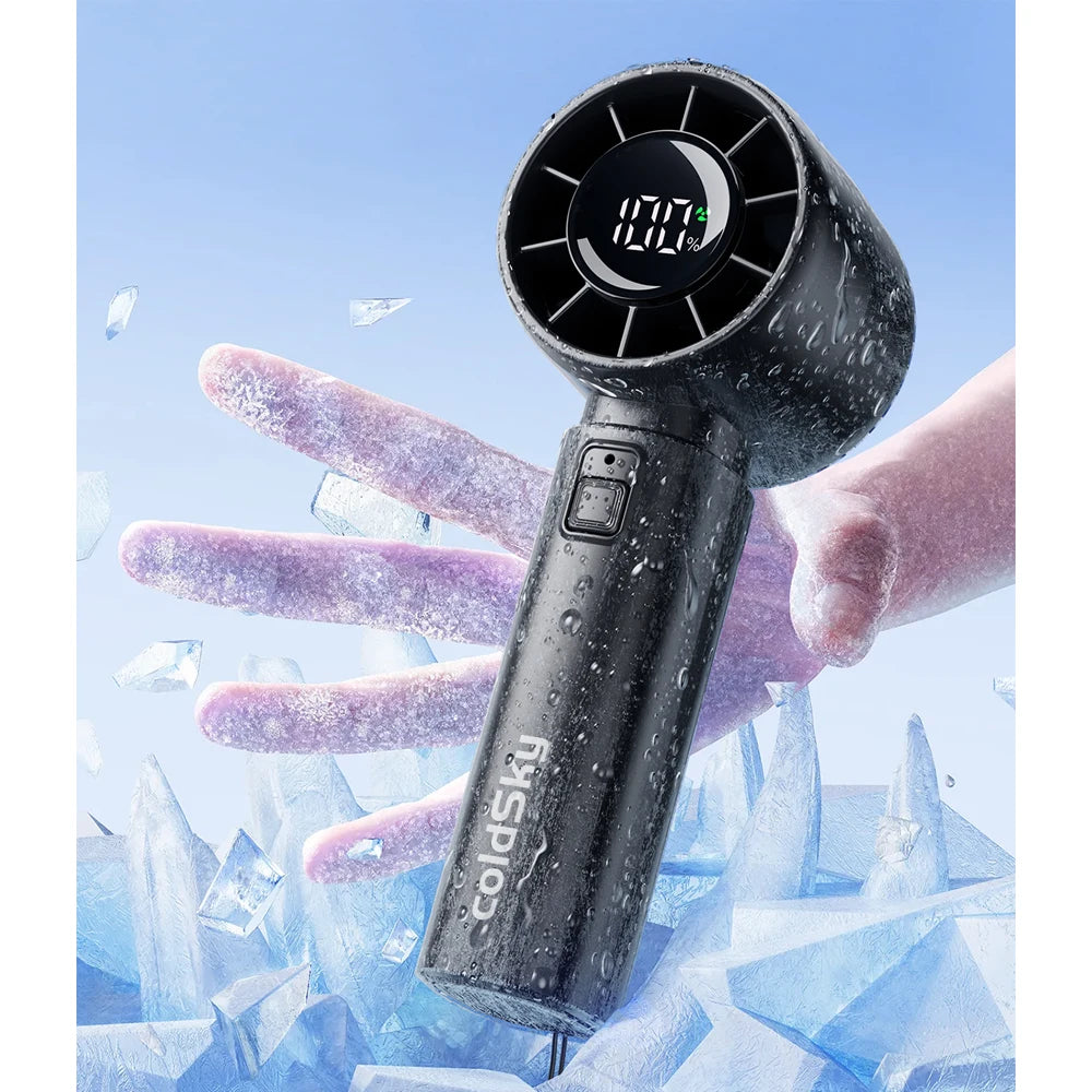 coldSky Handheld Mini Fan 4000mAh Battery Portable Rechargeable Fan with LED Display 5 Speed Turbo Fan for Beach Travel Vacation