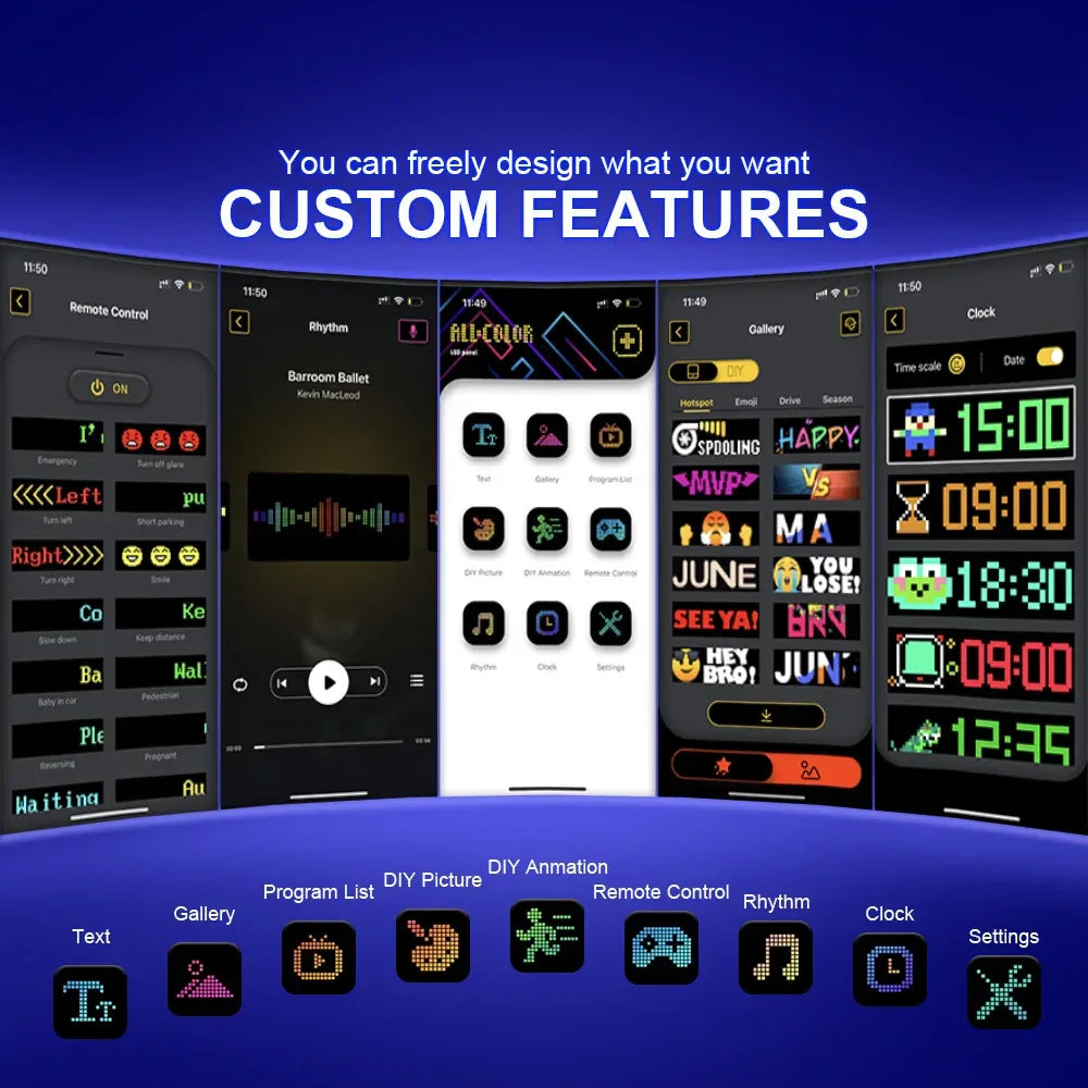 LED Scrolling Advertising Display RGB USB App Bluetooth DIY Devil Eye Overlength Matrix Pixel Panel Pattern Animation Display