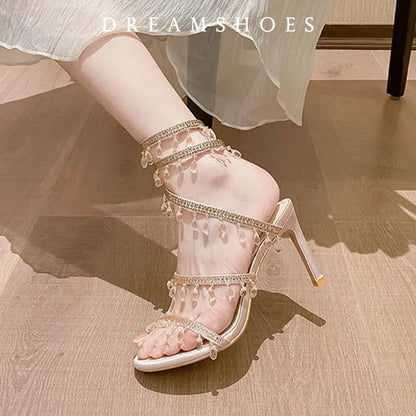 Spring/Summer New Water Diamond Jewel Wrist Wrapped Snake-shaped High Heel Sandals Sexy Large Size Shoe Girl Women Sandals