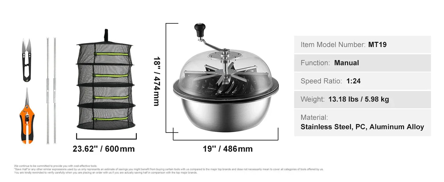 SucceBuy Leaf Bowl Trimmer 16"19"24" Trimmer Bowl Manual Bud Trimmer with Stainless-Steel Blades for Twisted Spin Cut Clear Dome