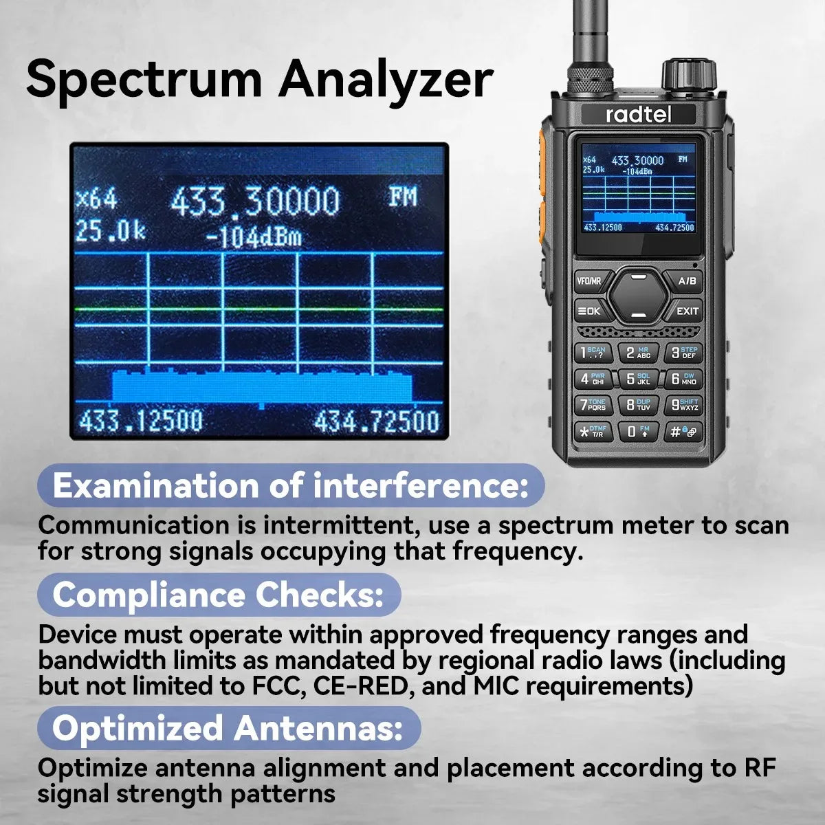 Radtel RT-910 Dual Band Walkie Talkie with 960 Channels Portable Ham Radio NOAA Spectrum Analyzer AM FM