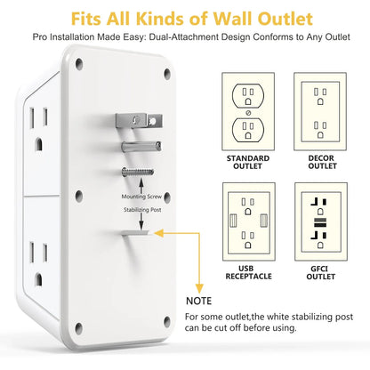 US AC Plug with Induced Light Wall Mounted Power Strip Multi-sockets Network Filter with USB Charging Network Filter Adapter