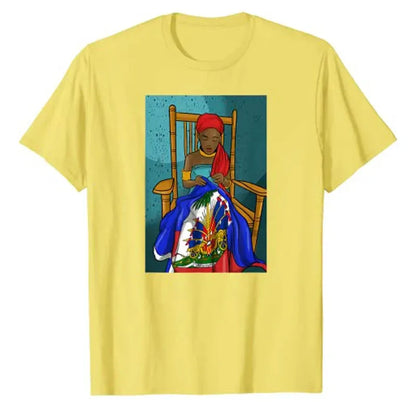 Haiti Haitian Flag Day Proud Woman Ayiti Girl T-Shirt Women's Fashion Graphic Tee Tops Funny Family Matching Clothes Mama Gifts